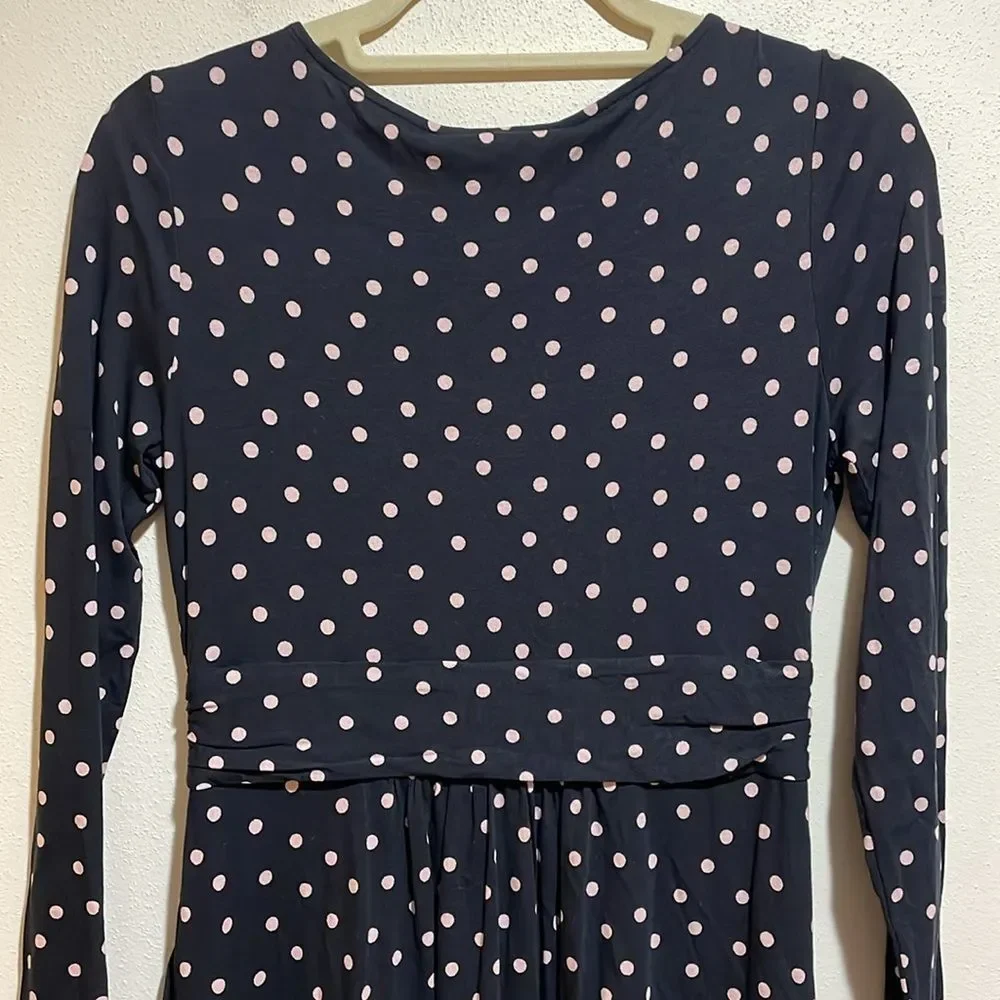 NEW Boden Abigail Jersey Dress Long Sleeve Black Milkshake Pink Spot 6 Petite